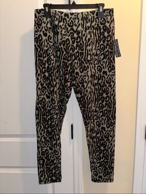 Leopard Print Stretch Leggings - Green & Black